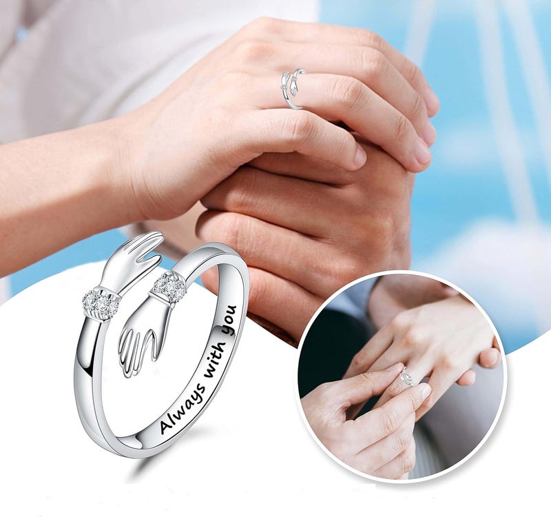 DkakoJew 2Pcs Always with You Hug Ring for Women Teen Girls, Adjustable Ring Jewelry Promise Ring, Best Birthday Gift Christmas Gift - Image 2
